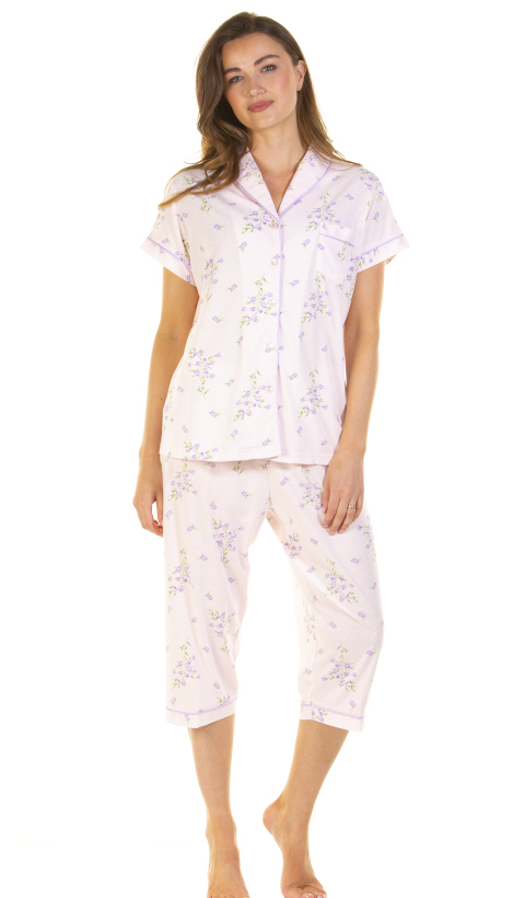 La Marquise Primrose In Bloom Cotton Rich Short Sleeve Capri Pyjamas